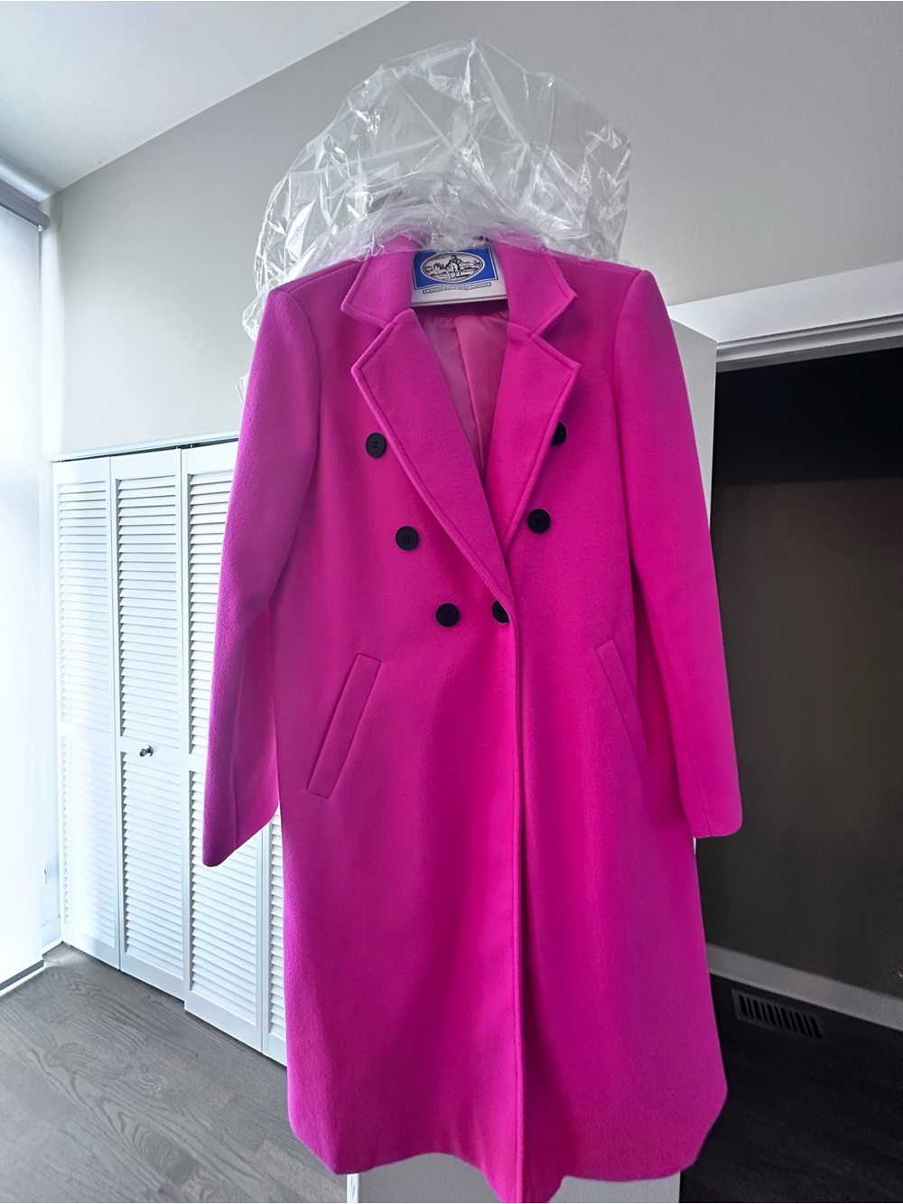 Double-Breasted Hot Pink Women's Wool Coat